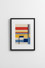 Framed geometric abstract art print with modern black frame