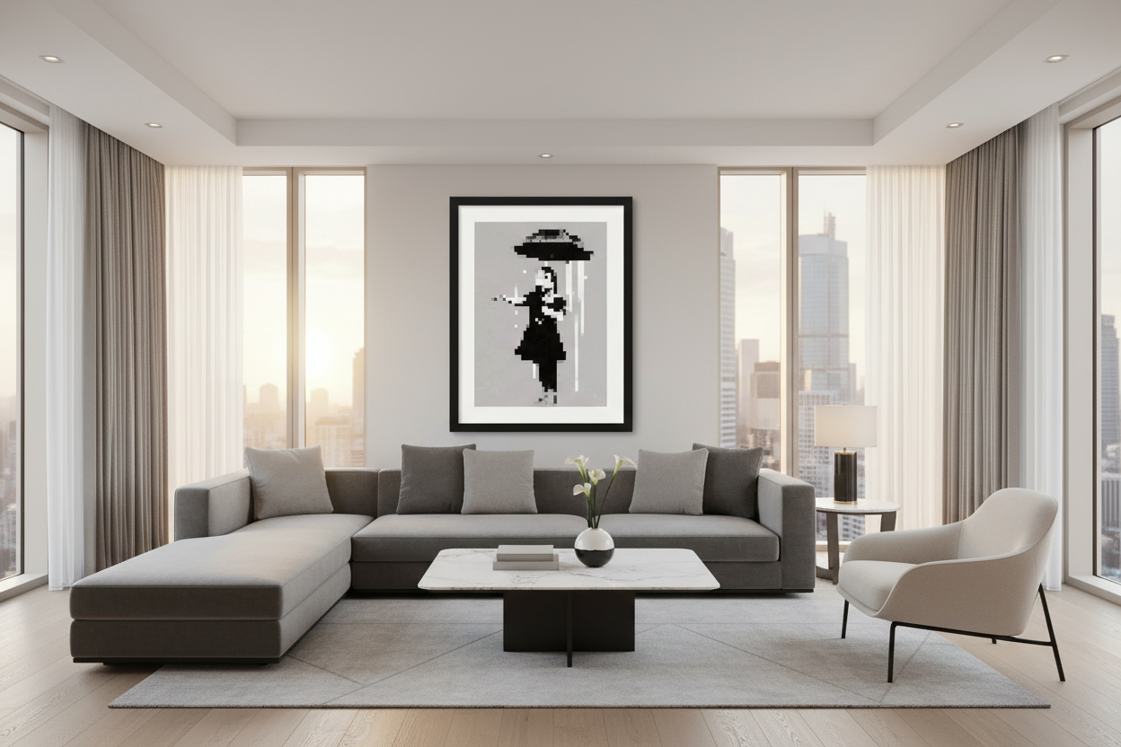 Pop Pixels Art in Luxury Hotel Room Setting