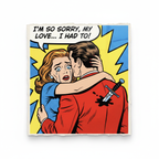 Pop art couple wall art vintage comic book style yellow blue red luxury paper 12x12 collectible Mr Clever Art Los Angeles museum quality