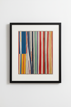 Framed abstract art print with vertical stripes in modern black frame