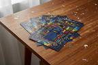 Stack of holographic boxing champion prints with shimmering finish