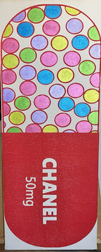 Luxury Addiction Pill Red Original Pop Art Painting 12x36 JUXTAPop Exhibition