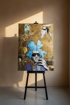 Gold Terminator - Original Mixed Media Pop Art Painting by Mr. Clever Art