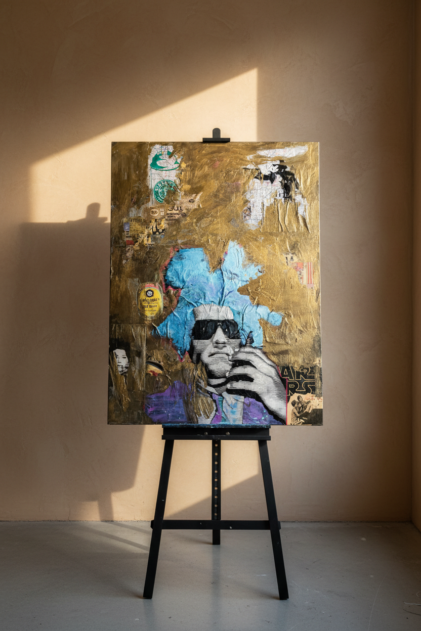 Gold Terminator - Original Mixed Media Pop Art Painting by Mr. Clever Art