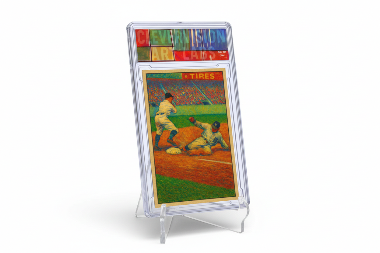 Vintage Baseball acrylic card slab displayed on clear stand