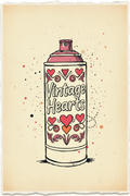 Vintage Hearts spray can artwork 1960s French paper print - street art graffiti hearts typography ornamental design - Mr Clever Art signed original handmade LA vintage collectible art