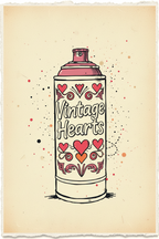 Vintage Hearts spray can artwork 1960s French paper print - street art graffiti hearts typography ornamental design - Mr Clever Art signed original handmade LA vintage collectible art