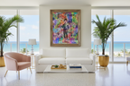 Charlie Chaplin street art print styled in Miami Beach art deco interior