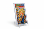 Money Bag Kid acrylic card slab displayed on clear stand