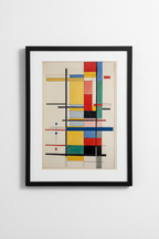 Framed geometric abstract art print with modern black frame