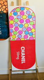 Luxury Addiction Pill Red Original Pop Art Painting 12x36 JUXTAPop Exhibition