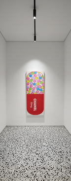 Luxury Addiction Pill Red Original Pop Art Painting 12x36 JUXTAPop Exhibition