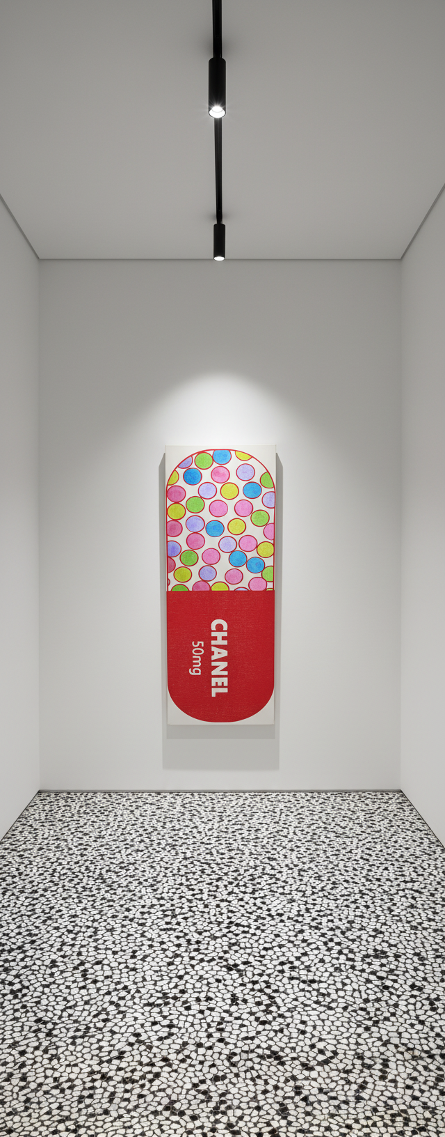 Luxury Addiction Pill Red Original Pop Art Painting 12x36 JUXTAPop Exhibition