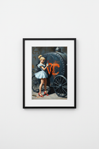 Framed street art Cinderella print in modern black frame