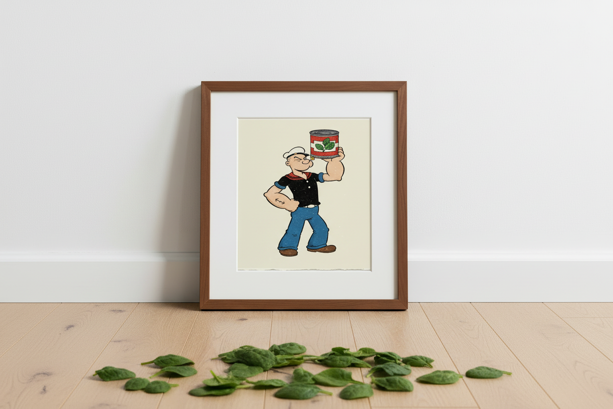 Spinach Can Man Art Print on 70 Year Old French Paper