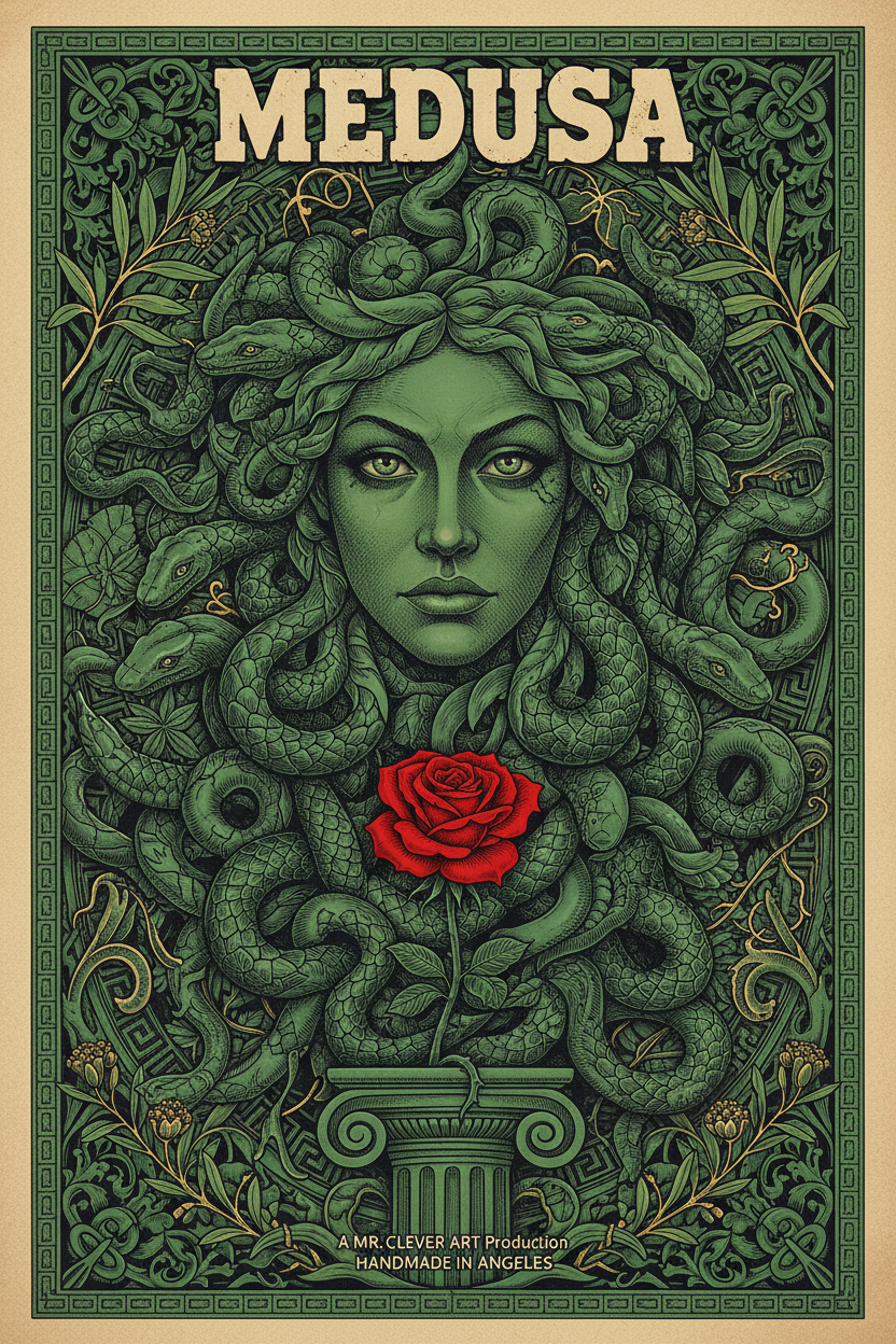 Medusa Art Nouveau Poster Print Greek Mythology Art Vintage Style