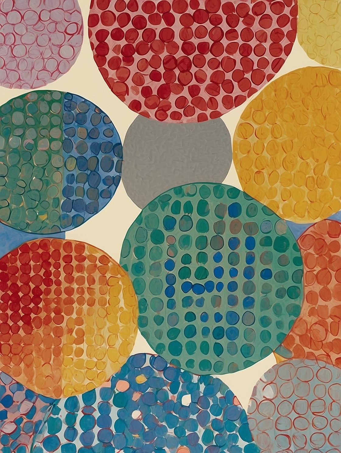 Abstract Circles with Dots Gouache Painting on 70 Year Old French Paper