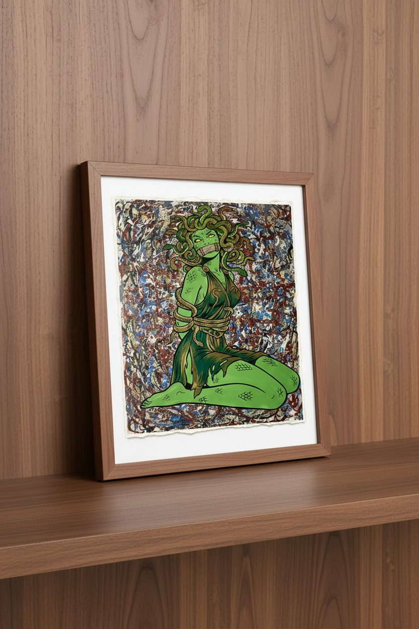 Medusa Goddess Abstract Art Print on 1970s Vintage French Paper