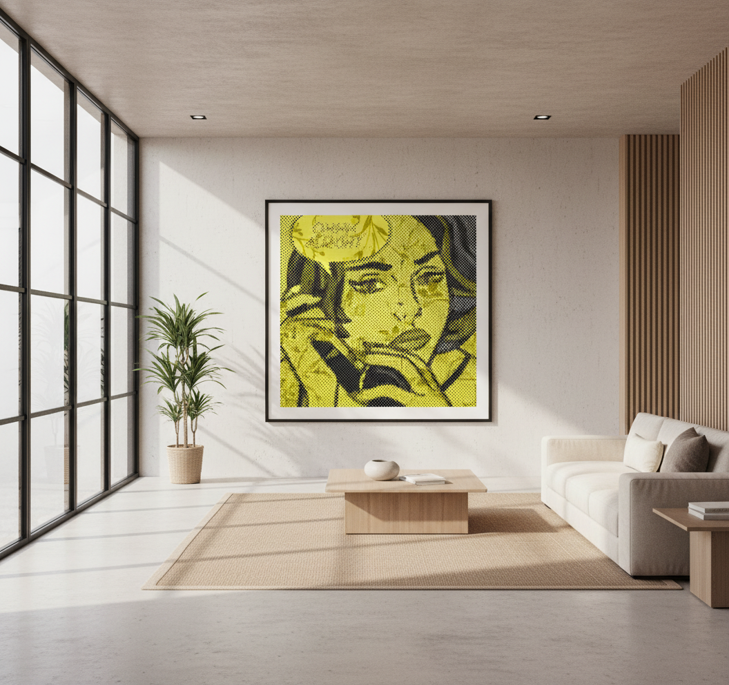 Halftone pattern of a person with a yellow background