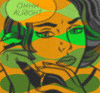 Abstract pattern with green and orange shapes on a black background