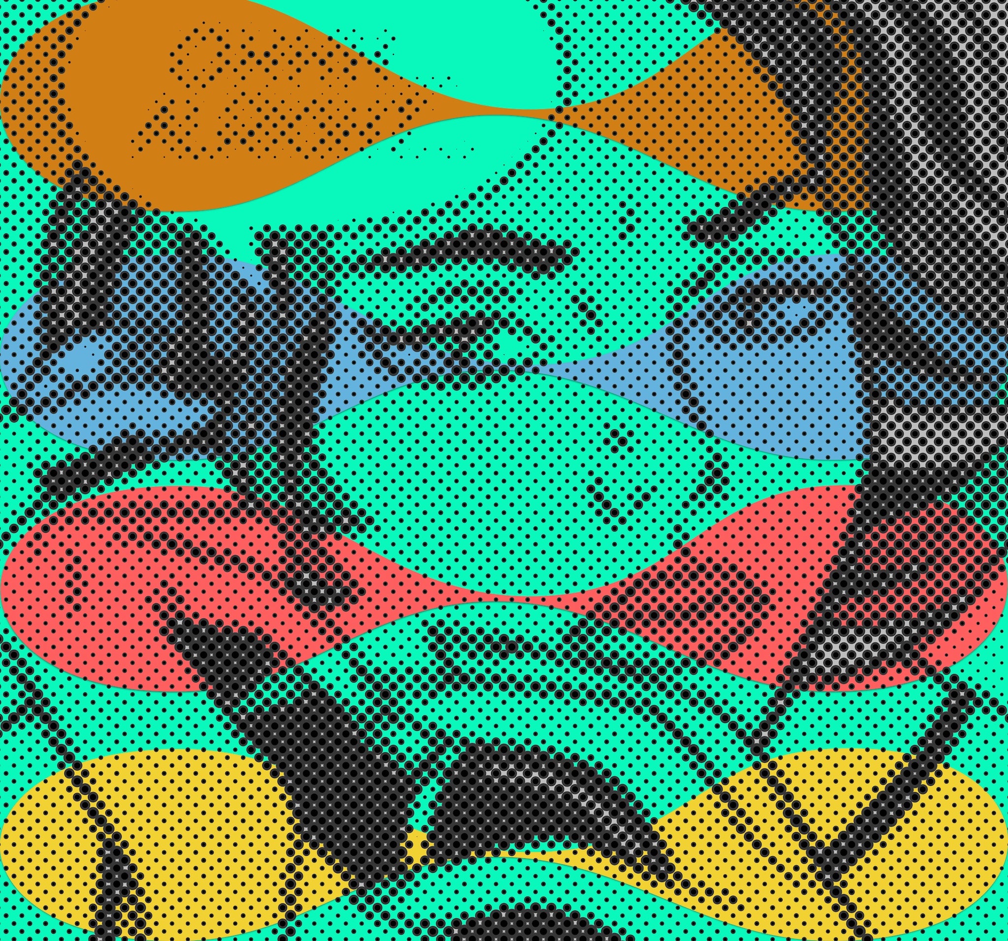 Abstract pattern with colorful shapes on a green background