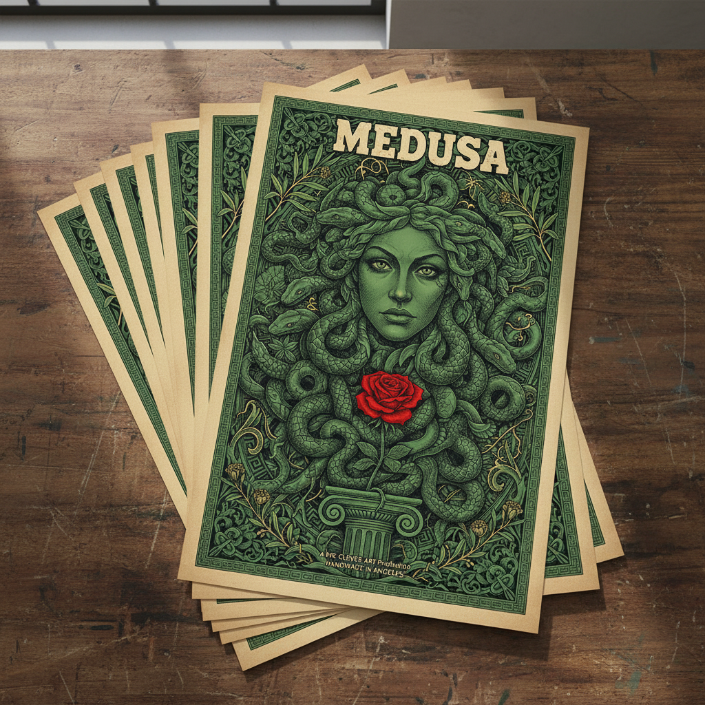 Stack of Medusa Art Nouveau Prints