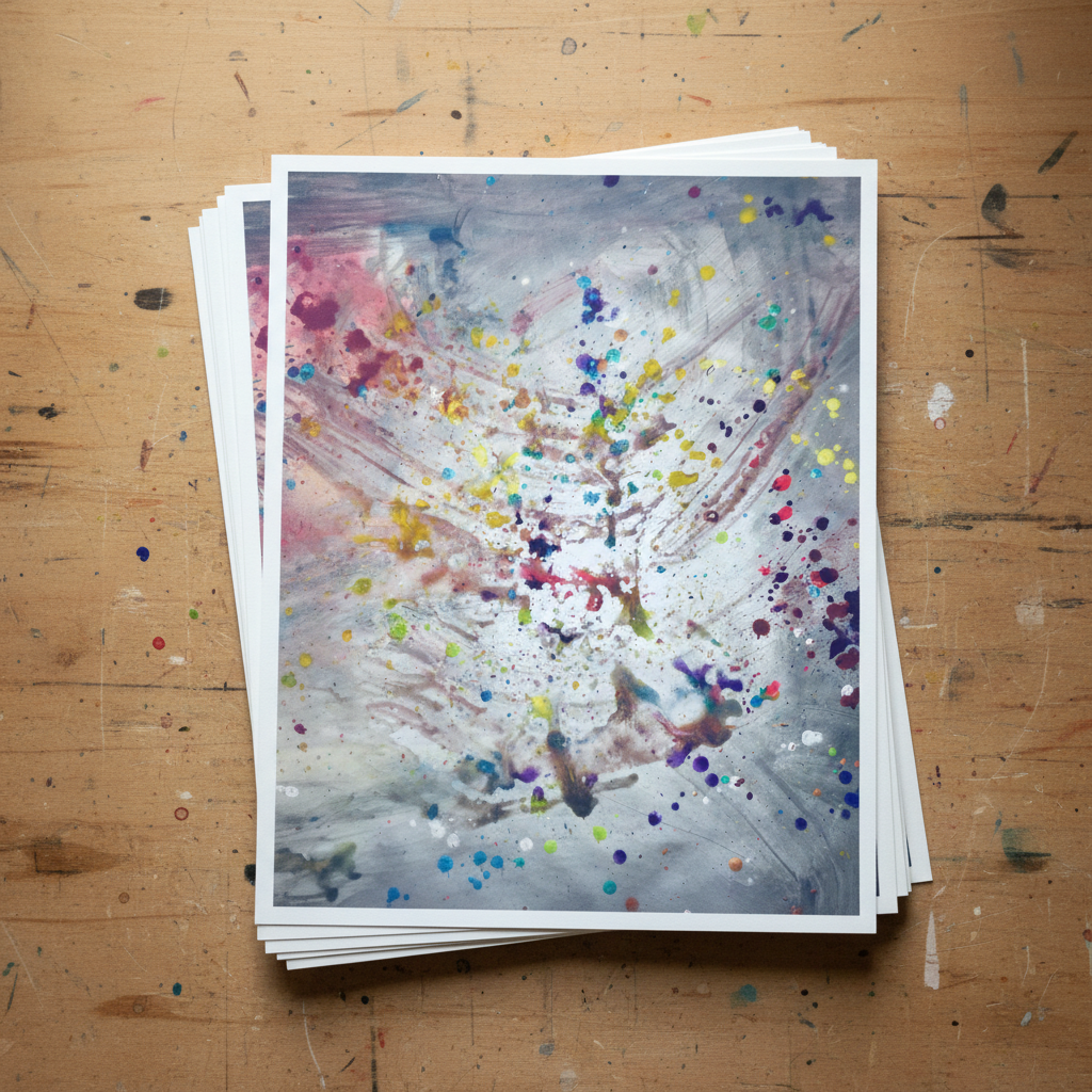 Stack of Paint Splatter Art Prints