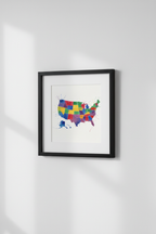 USA Map in Black Frame on Wall