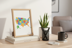 USA Map in Wood Frame on Desk