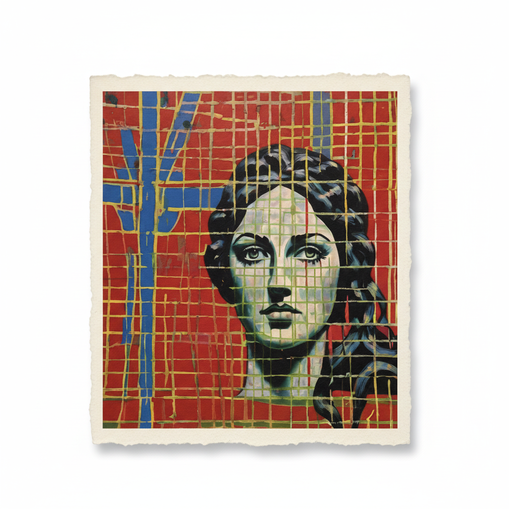 Vintage French Paper Print - Mosaic Portrait