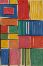 Abstract Geometric Blocks Gouache Painting on 70 Year Old French Paper