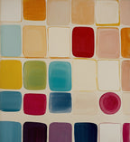 Abstract Color Grid Gouache Painting on 70 Year Old French Paper